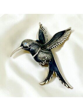 Vintage Hummingbird Pin/Brooch With Intricate Details Shades of Gray/Black